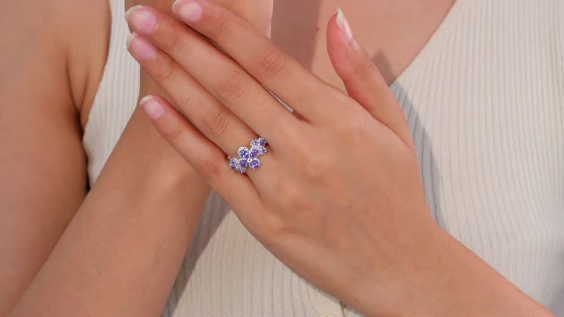 AAA Tanzanite and White Zircon Floral Ring in Rhodium Over Sterling Silver 1.80 ctw