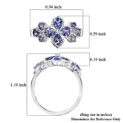 AAA Tanzanite and White Zircon Plumeria Floral Ring in Rhodium Over Sterling Silver (Size 10.0) 1.80 ctw