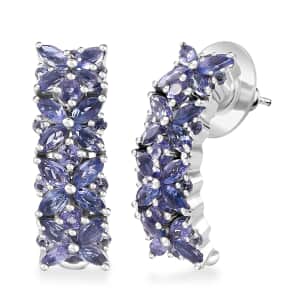 Tanzanite Floral Earrings in Rhodium Over Sterling Silver 4.00 ctw