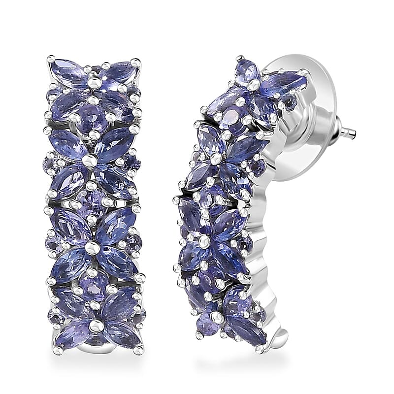 Tanzanite Floral Earrings in Rhodium Over Sterling Silver 4.00 ctw