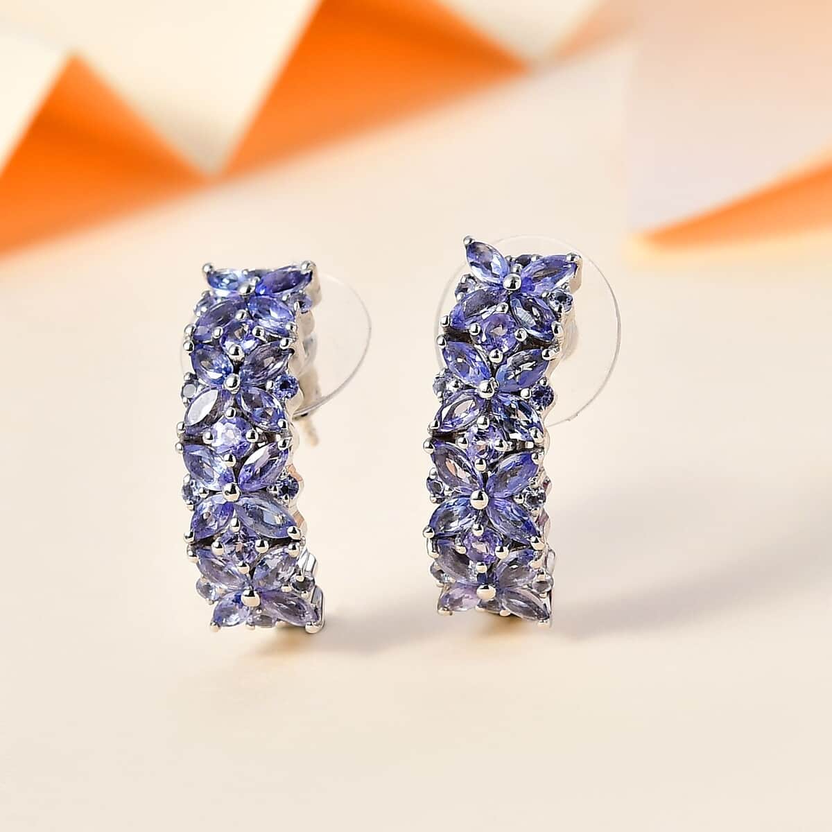 Tanzanite Floral Earrings in Rhodium Over Sterling Silver 4.00 ctw image number 1