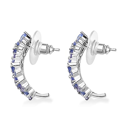 Tanzanite Floral Earrings in Rhodium Over Sterling Silver 4.00 ctw