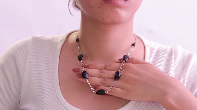TLV Elite Shungite Station Necklace (20 Inches) in Rhodium Over Sterling Silver 50.00 ctw