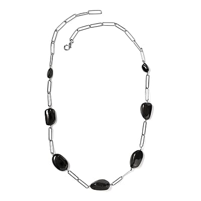 Elite Shungite Paper Clip Chain Station Necklace 20 Inches in Rhodium Over Sterling Silver 50.00 ctw