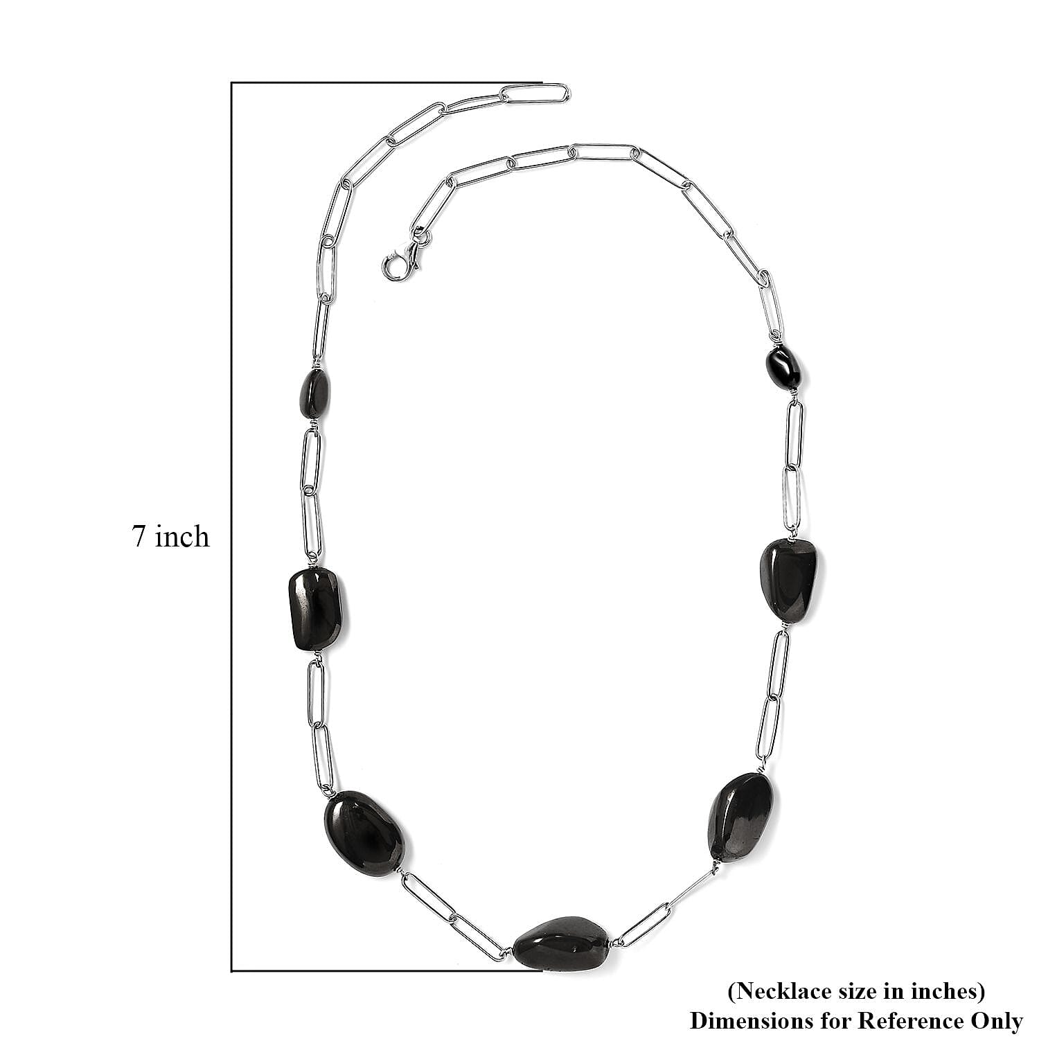 Elite Shungite Paper Clip Chain Station Necklace 20 Inches in Rhodium Over Sterling Silver 50.00 ctw