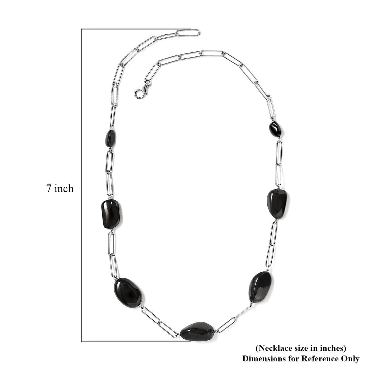 Elite Shungite Paper Clip Chain Station Necklace 20 Inches in Rhodium Over Sterling Silver 50.00 ctw image number 5