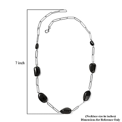Elite Shungite Paper Clip Chain Station Necklace 20 Inches in Rhodium Over Sterling Silver 50.00 ctw