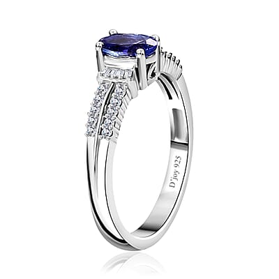 AAA Tanzanite and Diamond Ring in Rhodium Over Sterling Silver (Size 10.0) 0.85 ctw