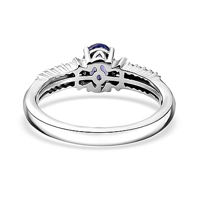 AAA Tanzanite and Diamond Ring in Rhodium Over Sterling Silver (Size 10.0) 0.85 ctw