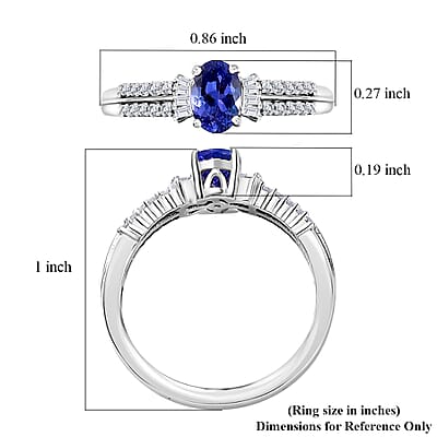 AAA Tanzanite and Diamond Ring in Rhodium Over Sterling Silver (Size 10.0) 0.85 ctw