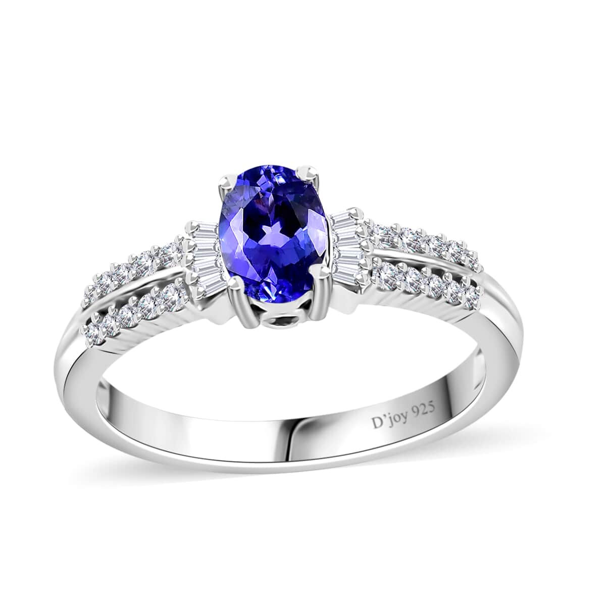 AAA Tanzanite and Diamond Ring in Rhodium Over Sterling Silver (Size 7.0) 0.85 ctw image number 0