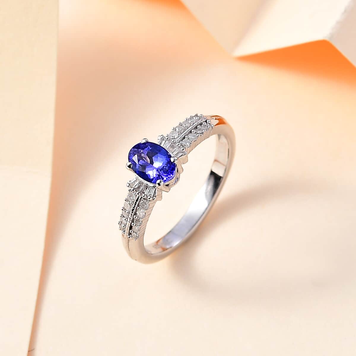 AAA Tanzanite and Diamond Ring in Rhodium Over Sterling Silver (Size 7.0) 0.85 ctw image number 1