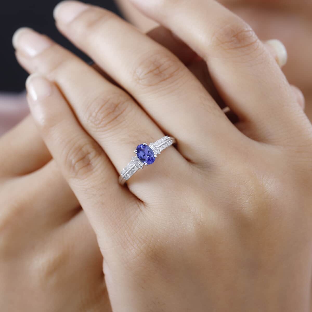 AAA Tanzanite and Diamond Ring in Rhodium Over Sterling Silver 0.85 ctw image number 2