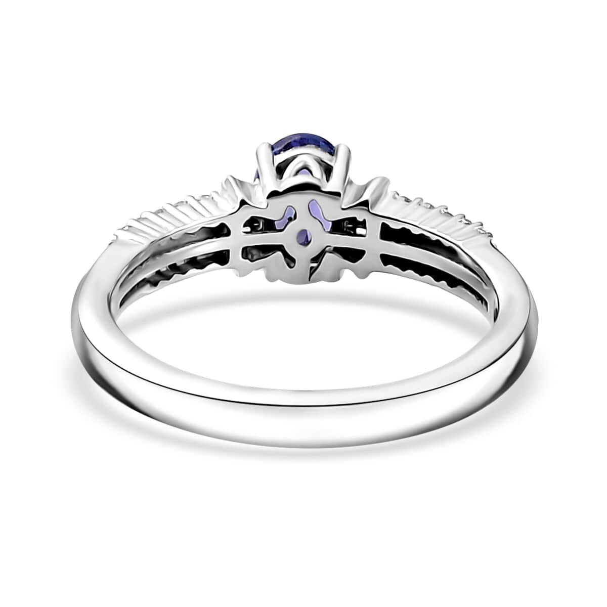 AAA Tanzanite and Diamond Ring in Rhodium Over Sterling Silver (Size 7.0) 0.85 ctw image number 4