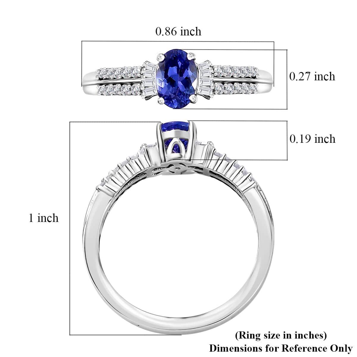 AAA Tanzanite and Diamond Ring in Rhodium Over Sterling Silver (Size 7.0) 0.85 ctw image number 5