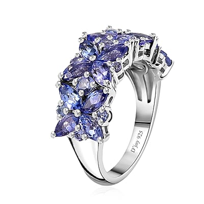 Tanzanite Floral Ring in Rhodium Over Sterling Silver (Size 10.0) 2.75 ctw
