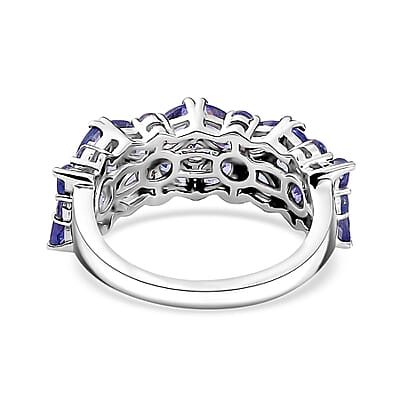 Tanzanite Floral Ring in Rhodium Over Sterling Silver (Size 10.0) 2.75 ctw