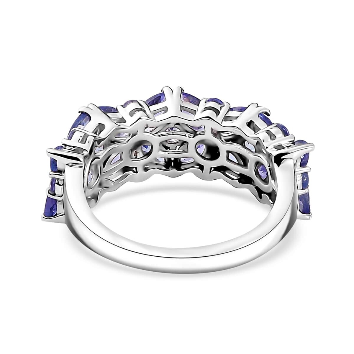 Tanzanite Floral Ring in Rhodium Over Sterling Silver (Size 5.0) 2.75 ctw image number 4