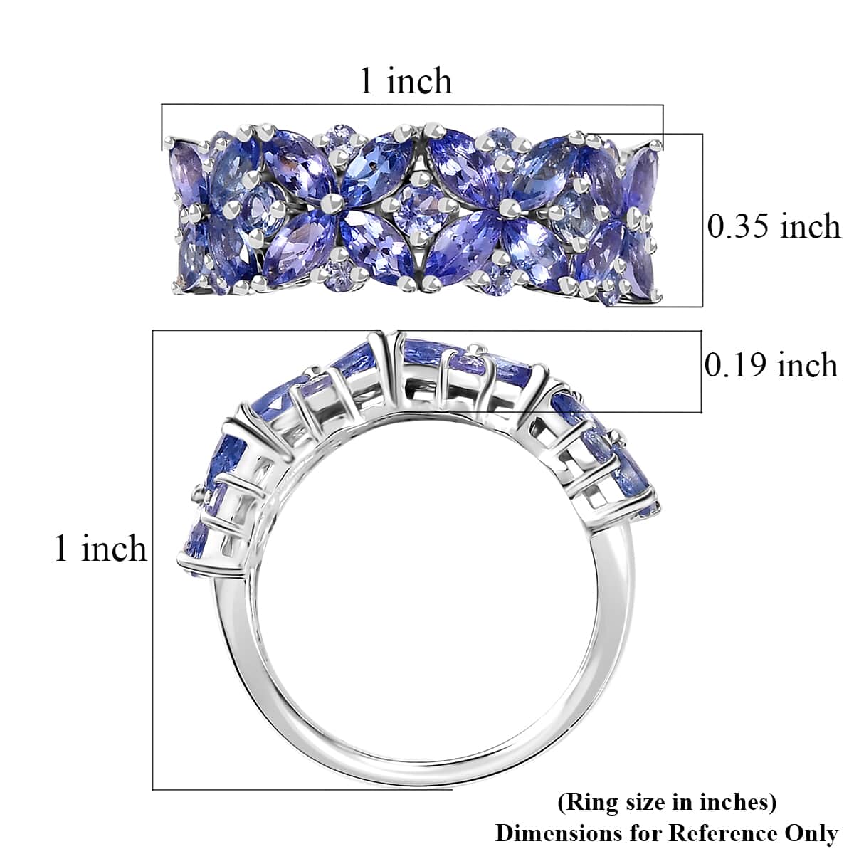 Tanzanite Floral Ring in Rhodium Over Sterling Silver (Size 5.0) 2.75 ctw image number 5