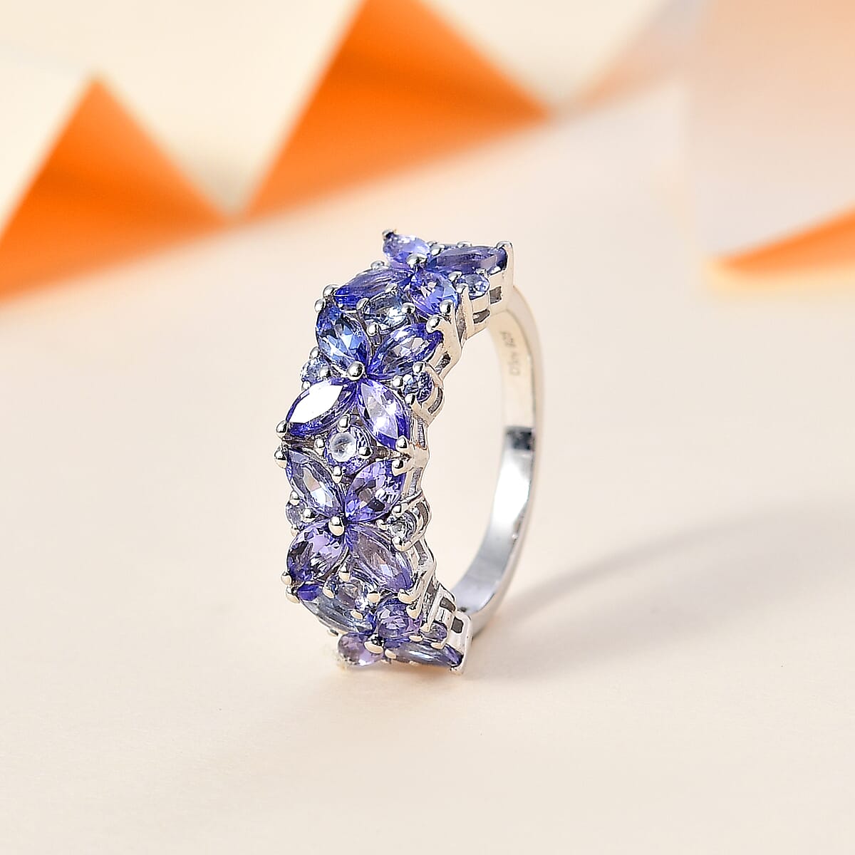 Tanzanite Floral Ring in Rhodium Over Sterling Silver (Size 9.0) 2.75 ctw image number 1