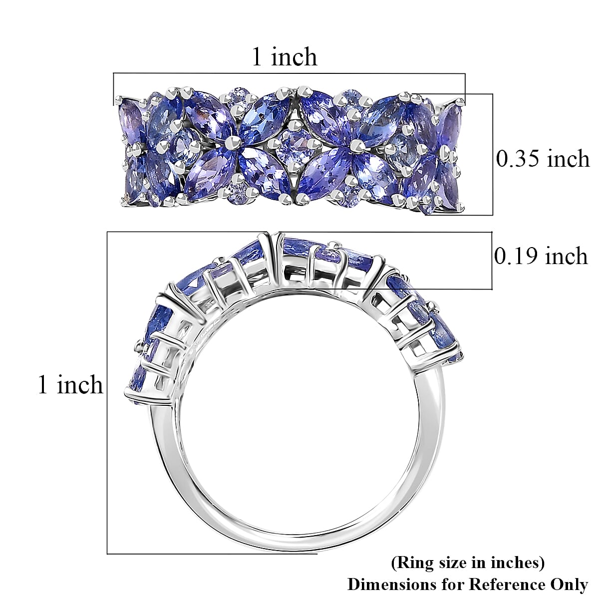 Tanzanite Floral Ring in Rhodium Over Sterling Silver (Size 9.0) 2.75 ctw image number 5