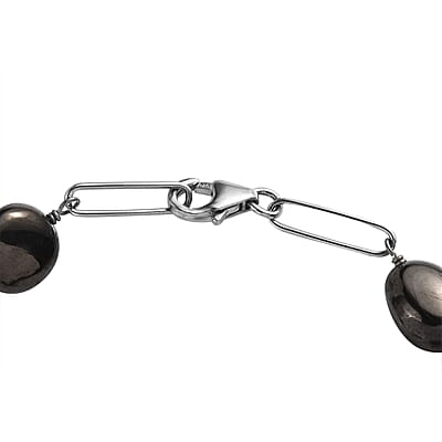 Elite Shungite Paper Clip Chain Station Bracelet in Rhodium Over Sterling Silver (7.50 In) 27.00 ctw