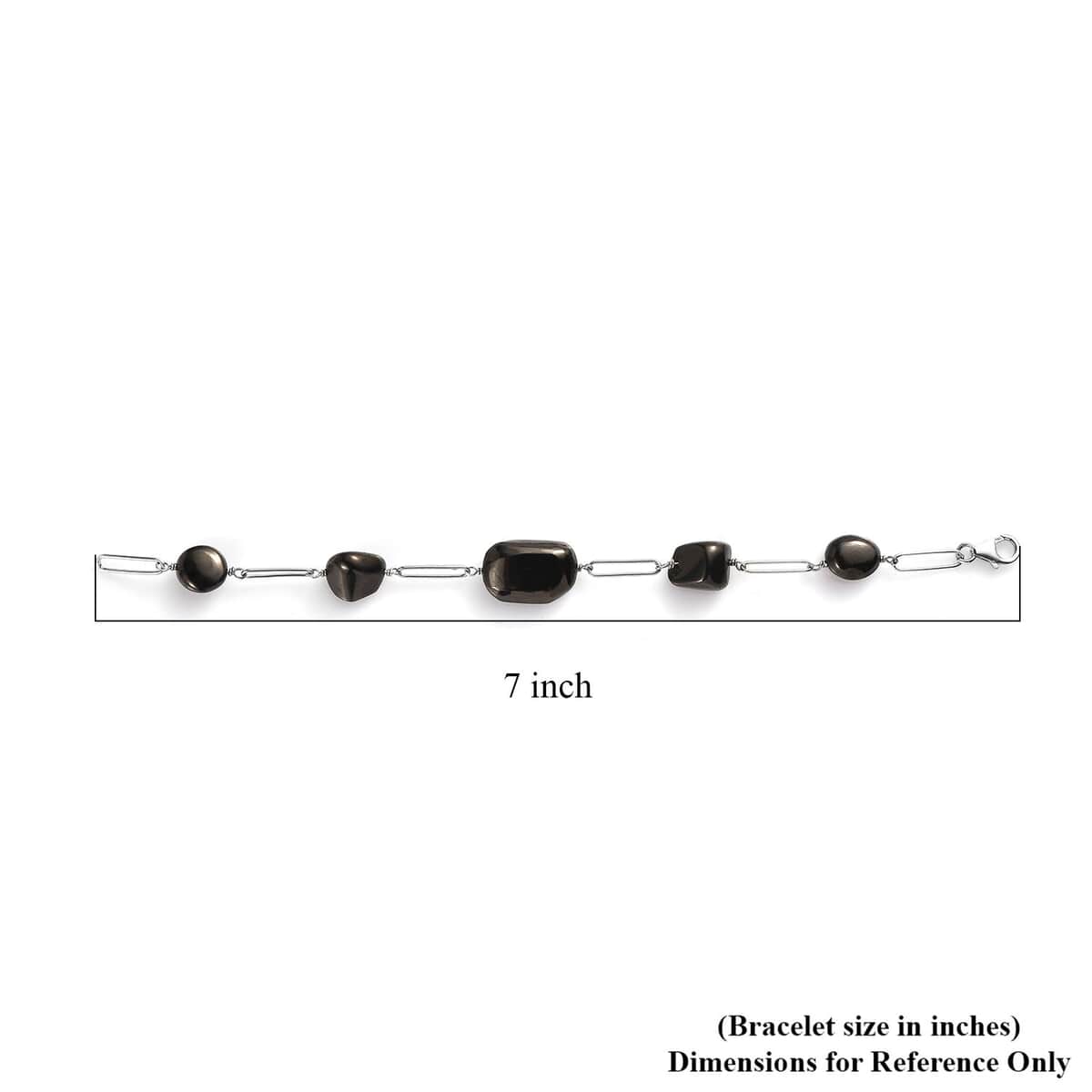 Elite Shungite Paper Clip Chain Station Bracelet in Rhodium Over Sterling Silver (7.50 In) 27.00 ctw image number 4