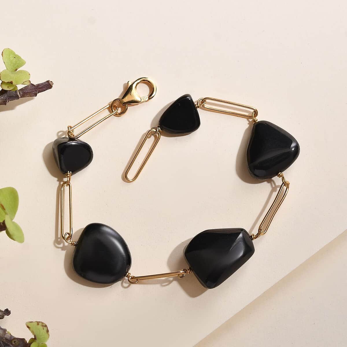 Elite Shungite Paper Clip Chain Station Bracelet in Vermeil Yellow Gold Over Sterling Silver (7.50 In) 27.00 ctw image number 1