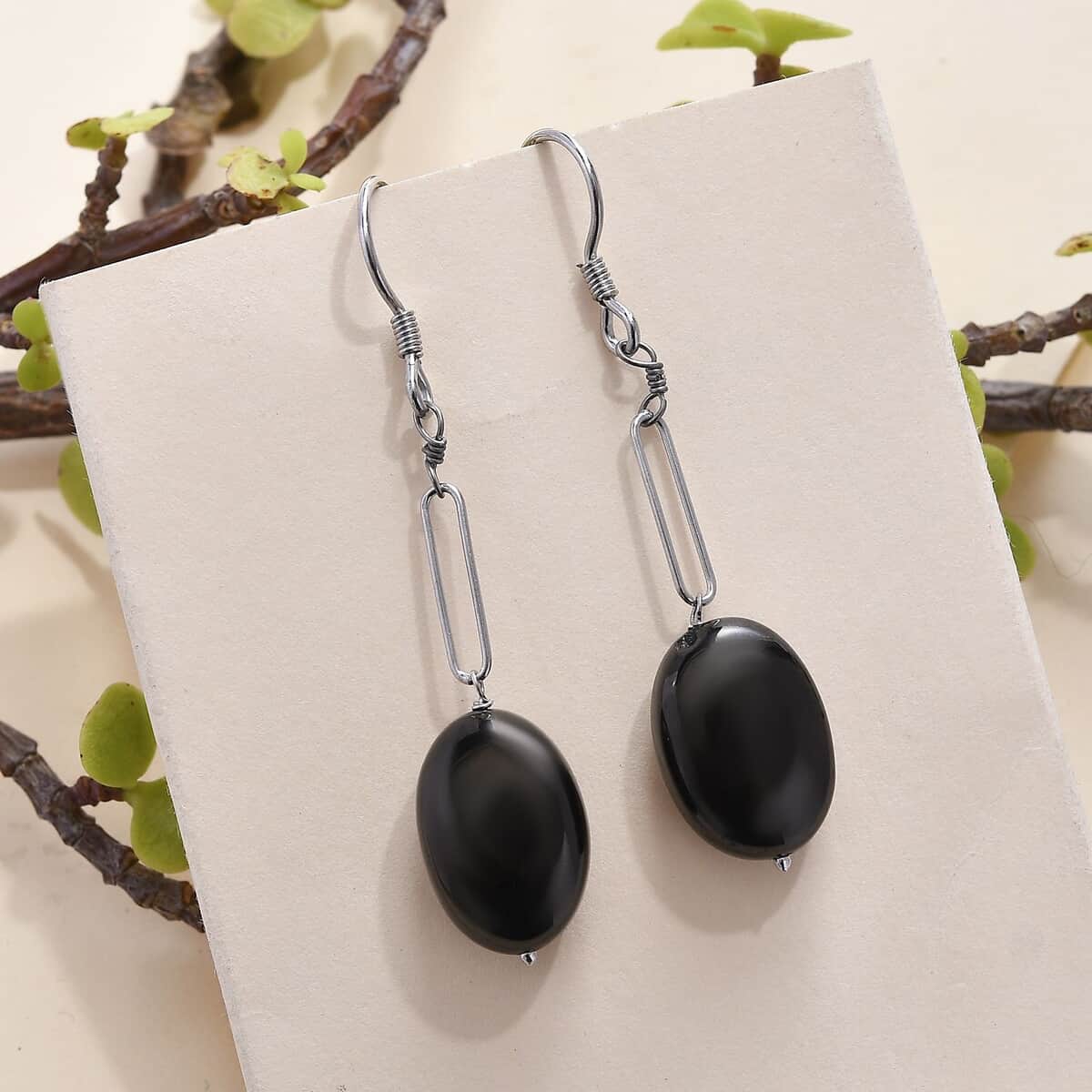 Elite Shungite Paper Clip Dangle Earrings in Rhodium Over Sterling Silver 15.00 ctw image number 1