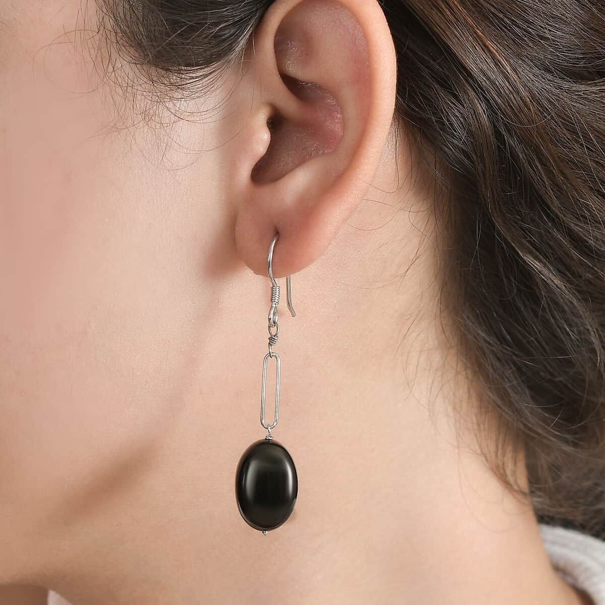 Elite Shungite Paper Clip Dangle Earrings in Rhodium Over Sterling Silver 15.00 ctw image number 2