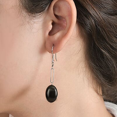 Elite Shungite Paper Clip Dangle Earrings in Rhodium Over Sterling Silver 15.00 ctw