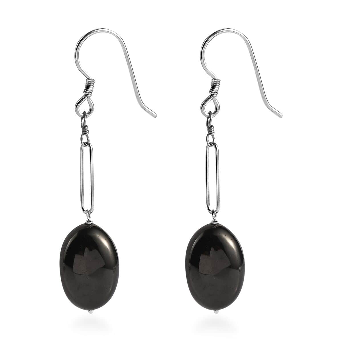 Elite Shungite Paper Clip Dangle Earrings in Rhodium Over Sterling Silver 15.00 ctw image number 3