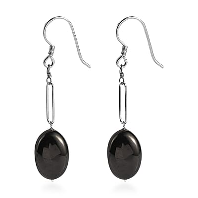 Elite Shungite Paper Clip Dangle Earrings in Rhodium Over Sterling Silver 15.00 ctw