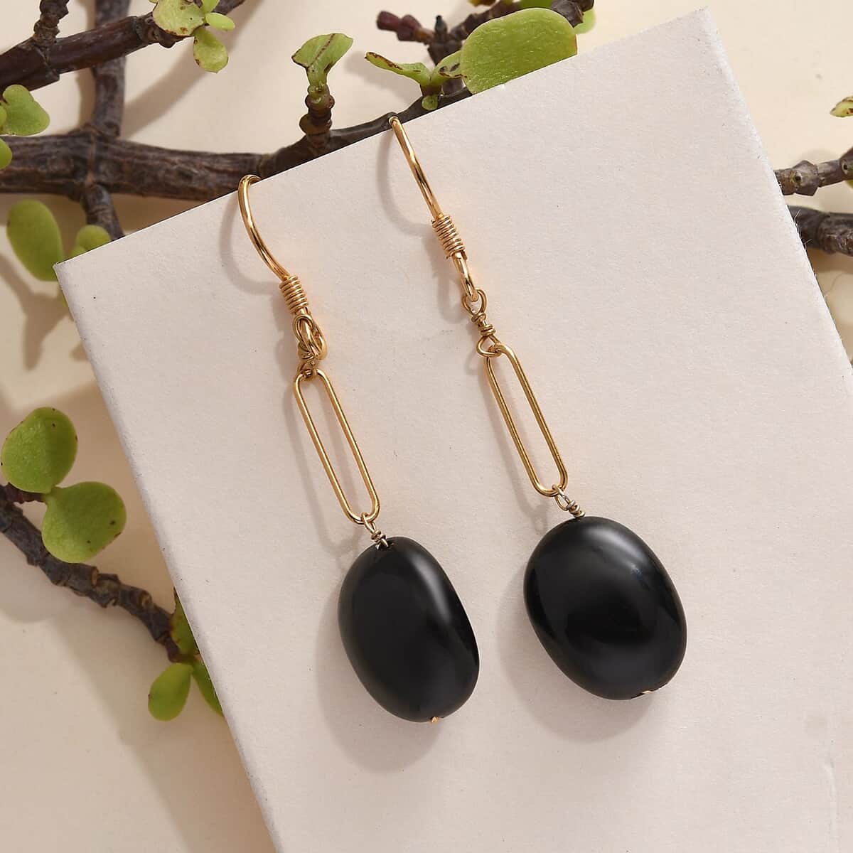 Elite Shungite Paper Clip Dangle Earrings in Vermeil Yellow Gold Over Sterling Silver 15.00 ctw image number 1