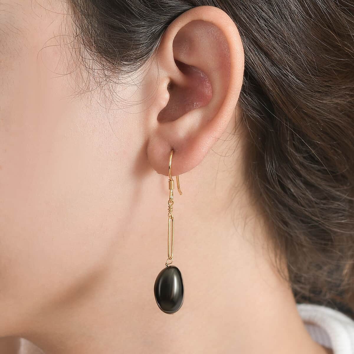 Elite Shungite Paper Clip Dangle Earrings in Vermeil Yellow Gold Over Sterling Silver 15.00 ctw image number 2