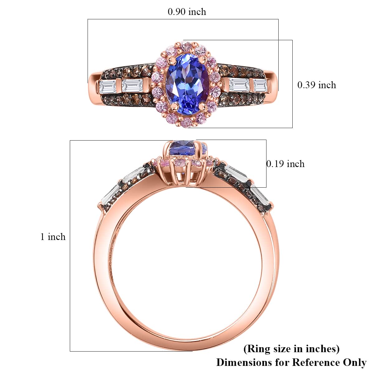 AAA Tanzanite, Multi Gemstone Ring in 18K Vermeil RG Over Sterling Silver (Size 7.0) 1.65 ctw image number 5