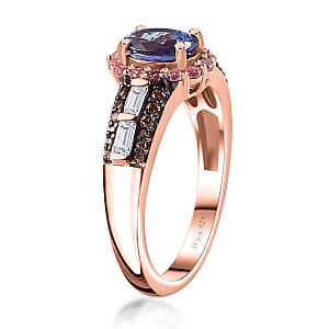 AAA Tanzanite and Multi Gemstone Kephi Ring in 18K Vermeil Rose Gold Over Sterling Silver (Size 9.0) 1.65 ctw