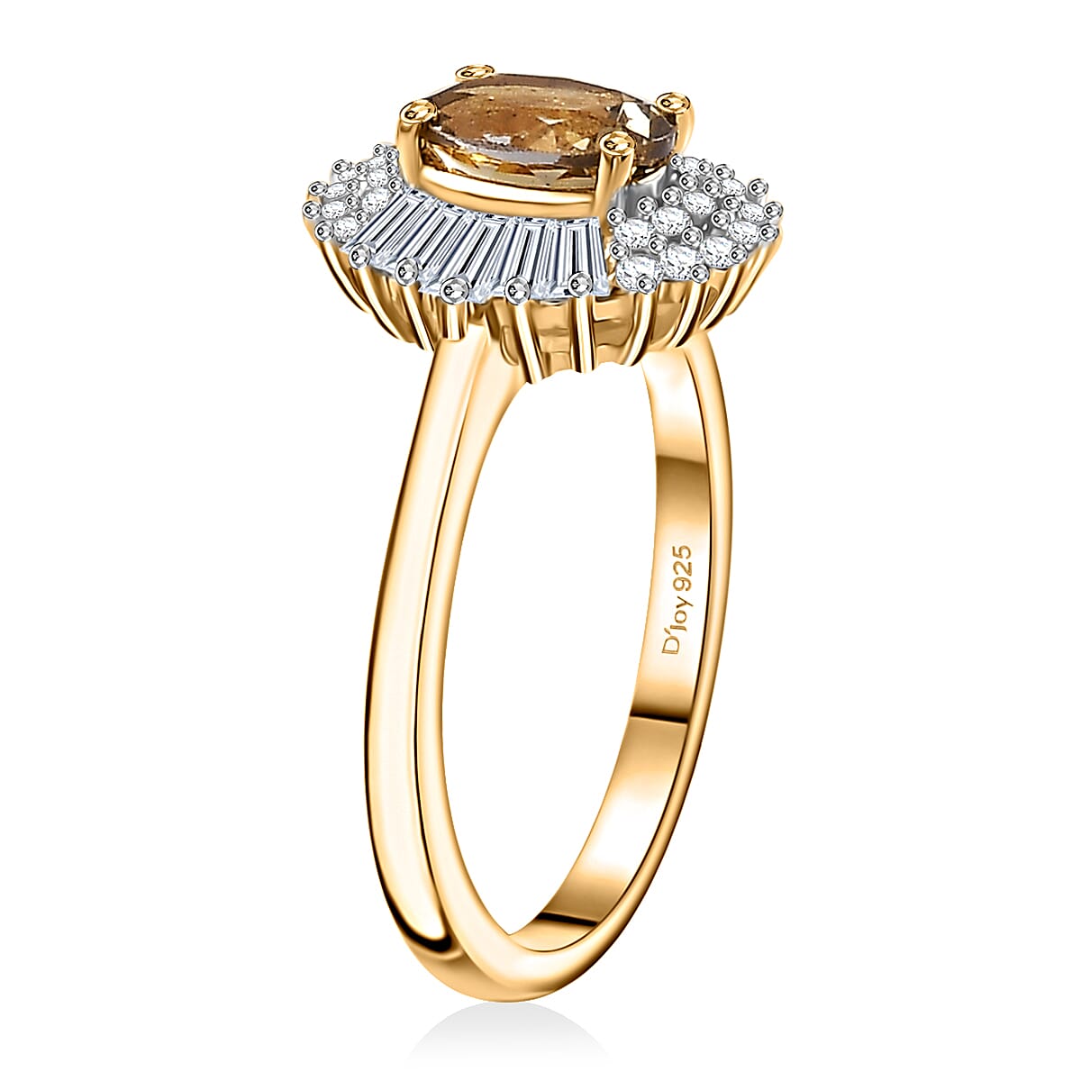 Golden Tanzanite and White Zircon Sunburst Ring in 18K Vermeil Yellow Gold Over Sterling Silver (Size 10.0) 1.65 ctw