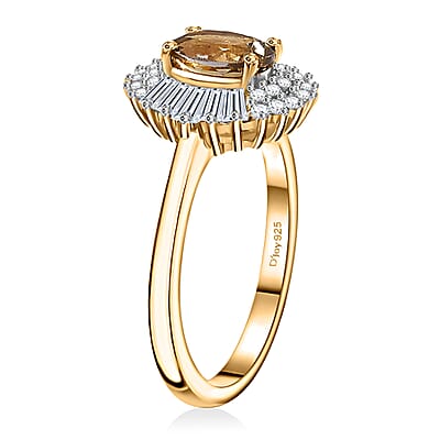 Golden Tanzanite and White Zircon Sunburst Ring in 18K Vermeil Yellow Gold Over Sterling Silver (Size 10.0) 1.65 ctw