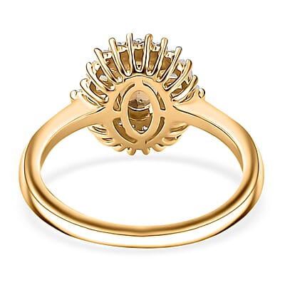 Golden Tanzanite and White Zircon Sunburst Ring in 18K Vermeil Yellow Gold Over Sterling Silver (Size 10.0) 1.65 ctw