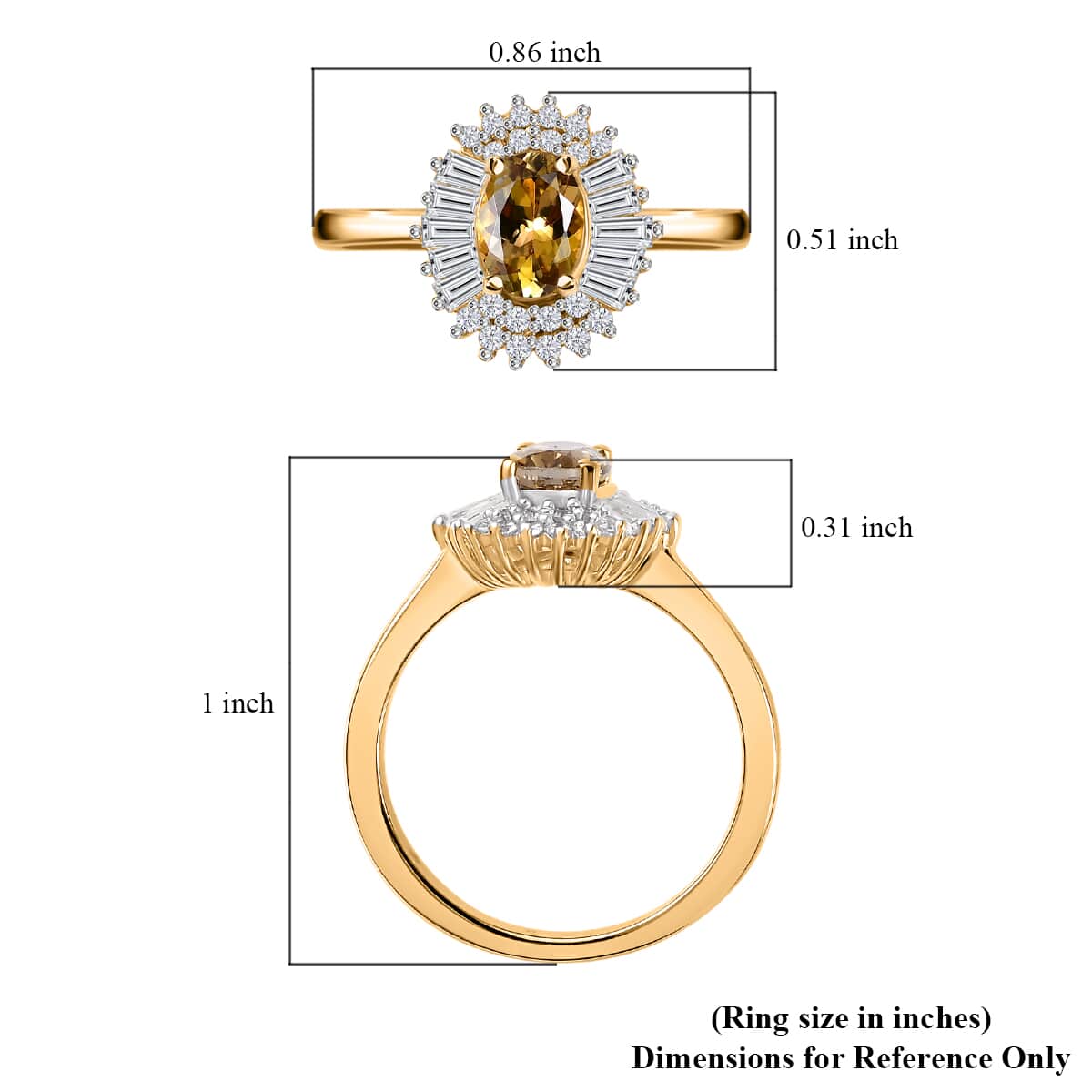 Golden Tanzanite and White Zircon Sunburst Ring in 18K Vermeil Yellow Gold Over Sterling Silver (Size 7.0) 1.65 ctw image number 5