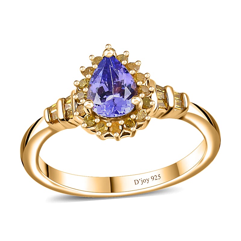 Green Tanzanite and Yellow Diamond Northern Light Ring in 18K Vermeil Yellow Gold Over Sterling Silver (Size 6.0) 0.90 ctw