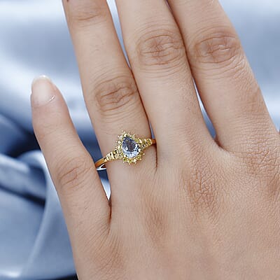 Green Tanzanite and Yellow Diamond Northern Light Ring in 18K Vermeil Yellow Gold Over Sterling Silver (Size 6.0) 0.90 ctw