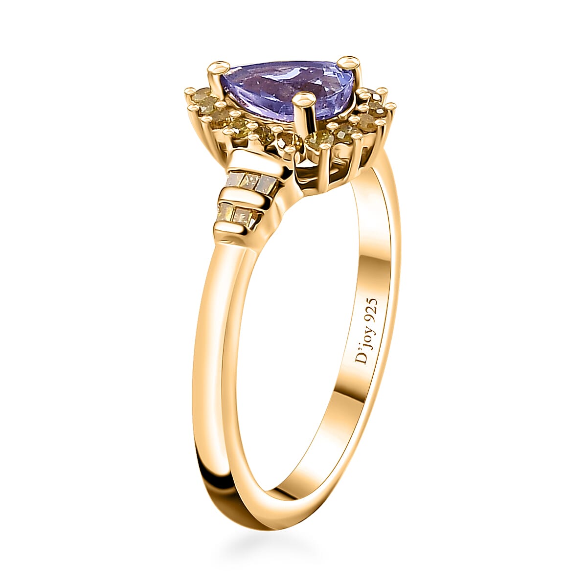 Green Tanzanite and Yellow Diamond Northern Light Ring in 18K Vermeil Yellow Gold Over Sterling Silver (Size 6.0) 0.90 ctw