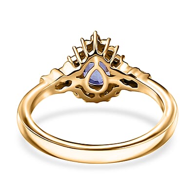 Green Tanzanite and Yellow Diamond Northern Light Ring in 18K Vermeil Yellow Gold Over Sterling Silver (Size 6.0) 0.90 ctw