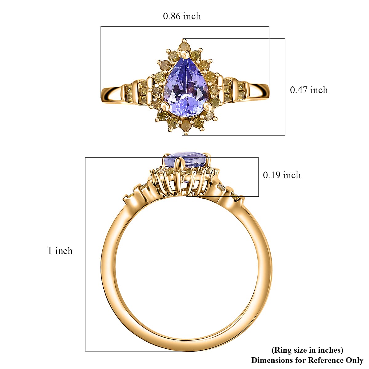 Green Tanzanite and Yellow Diamond Northern Light Ring in 18K Vermeil Yellow Gold Over Sterling Silver (Size 6.0) 0.90 ctw
