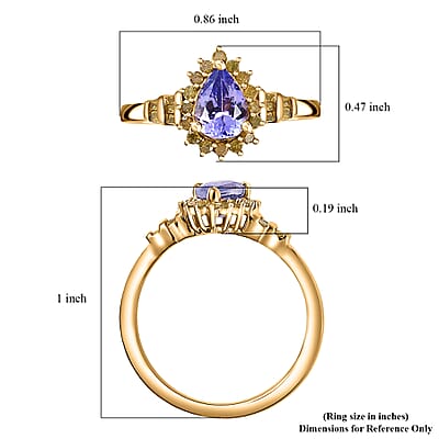 Green Tanzanite and Yellow Diamond Northern Light Ring in 18K Vermeil Yellow Gold Over Sterling Silver (Size 6.0) 0.90 ctw