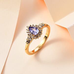 Green Tanzanite and Yellow Diamond Northern Light Ring in 18K Vermeil Yellow Gold Over Sterling Silver (Size 7.0) 0.90 ctw