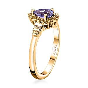 Green Tanzanite and Yellow Diamond Northern Light Ring in 18K Vermeil Yellow Gold Over Sterling Silver (Size 7.0) 0.90 ctw