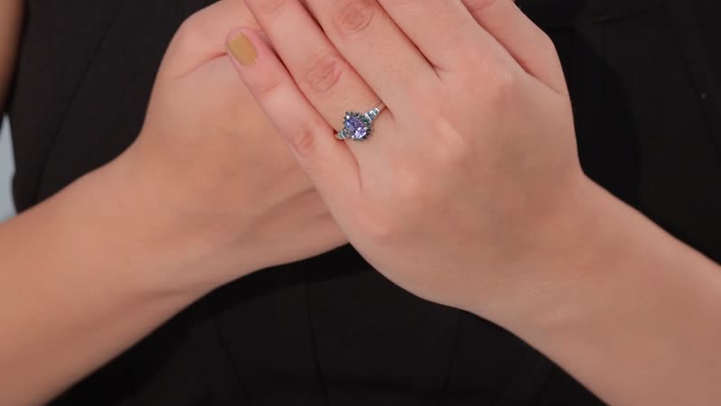 Peacock Tanzanite, Blue Diamond (IR) (0.20 cts) Ring in Rhodium Over Sterling Silver (Size 6.0) 0.90 ctw